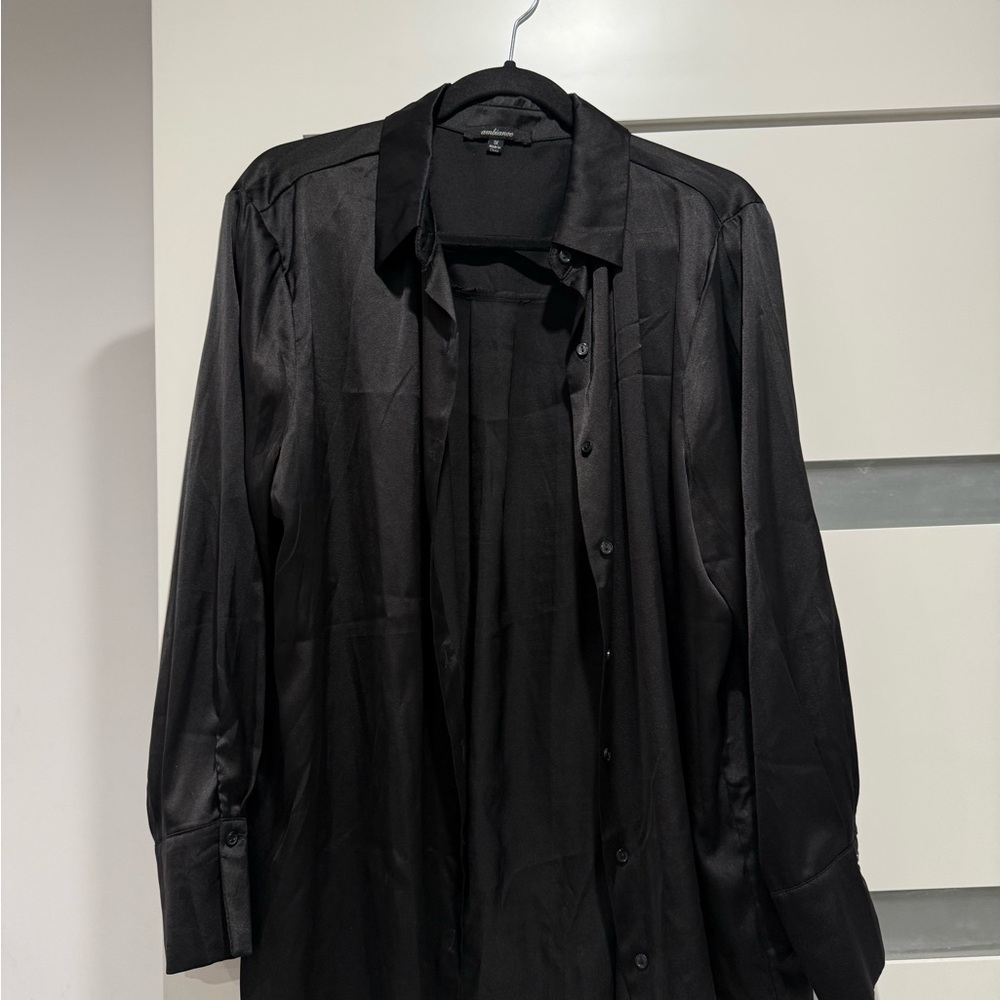 Ambiance Elegant Silk Black Button Down top